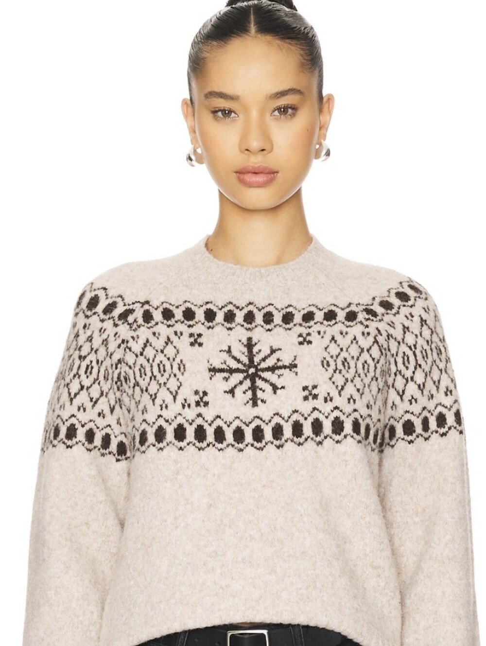 NWOT Lovers + Friends Cream & Brown Fair Isle Crewneck Sweater